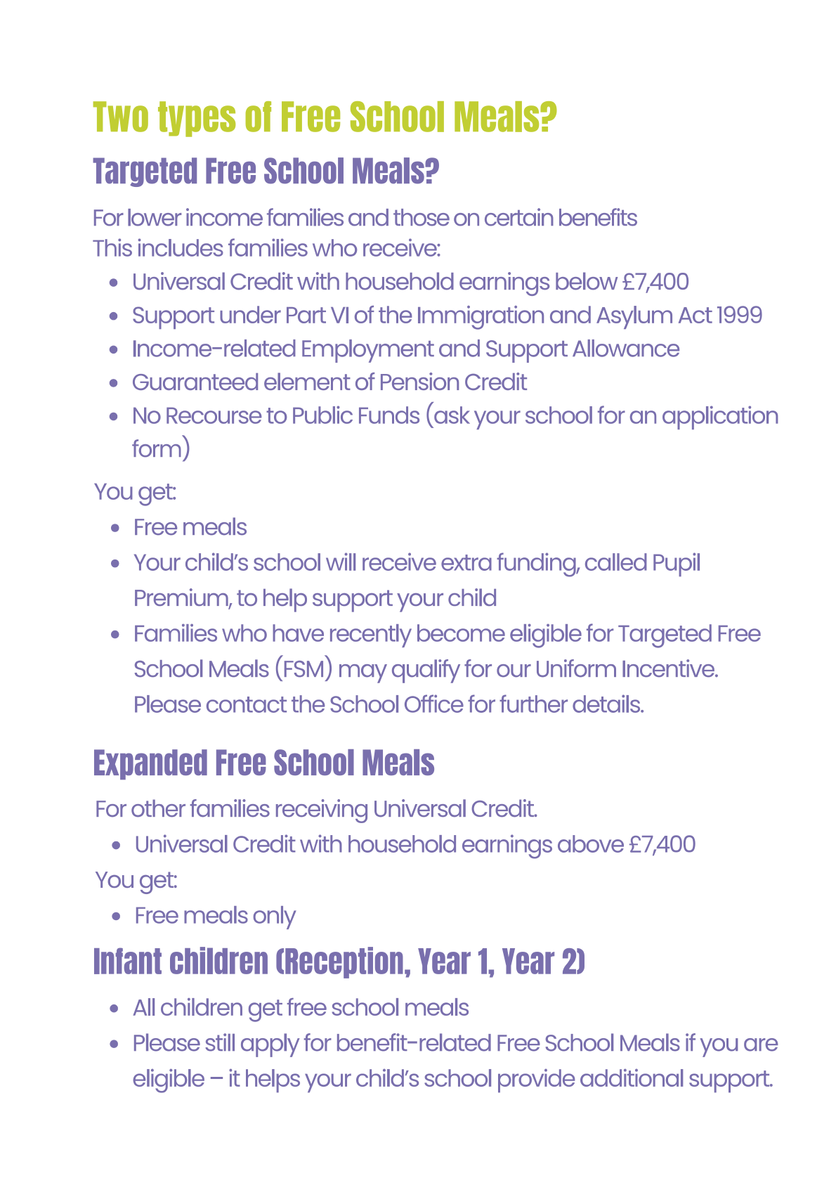 Free School Meals Poster Highfield School 2